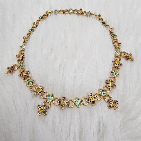 Vintage Gold Tone Floral Citrine Prasiolite Retro Link Necklace - Picture 7 of 7